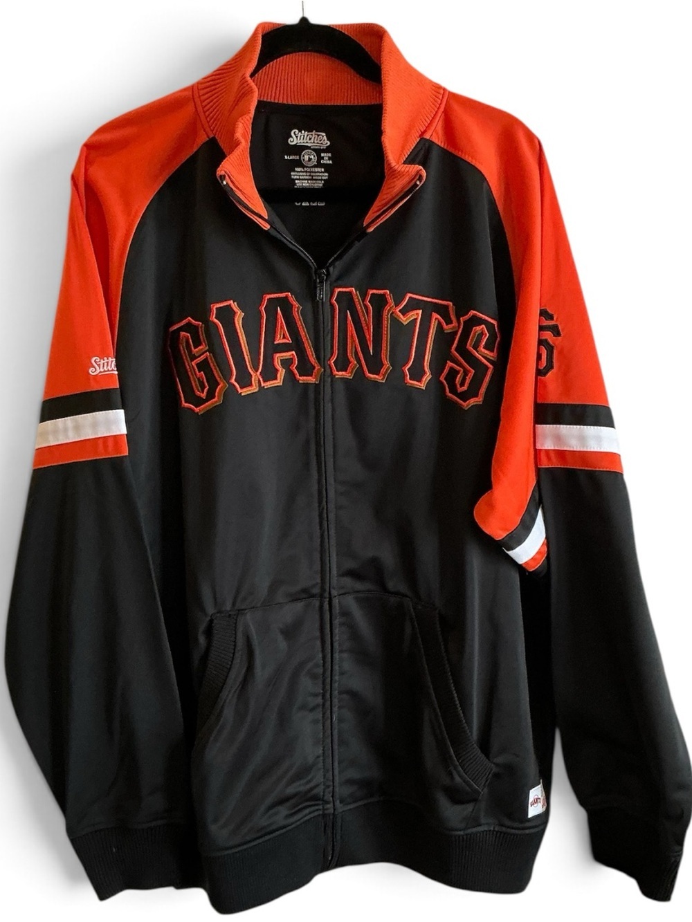 Men’s Stitches Black and Orange 'GIANTS' Zip-Up Varsity Jacket XL